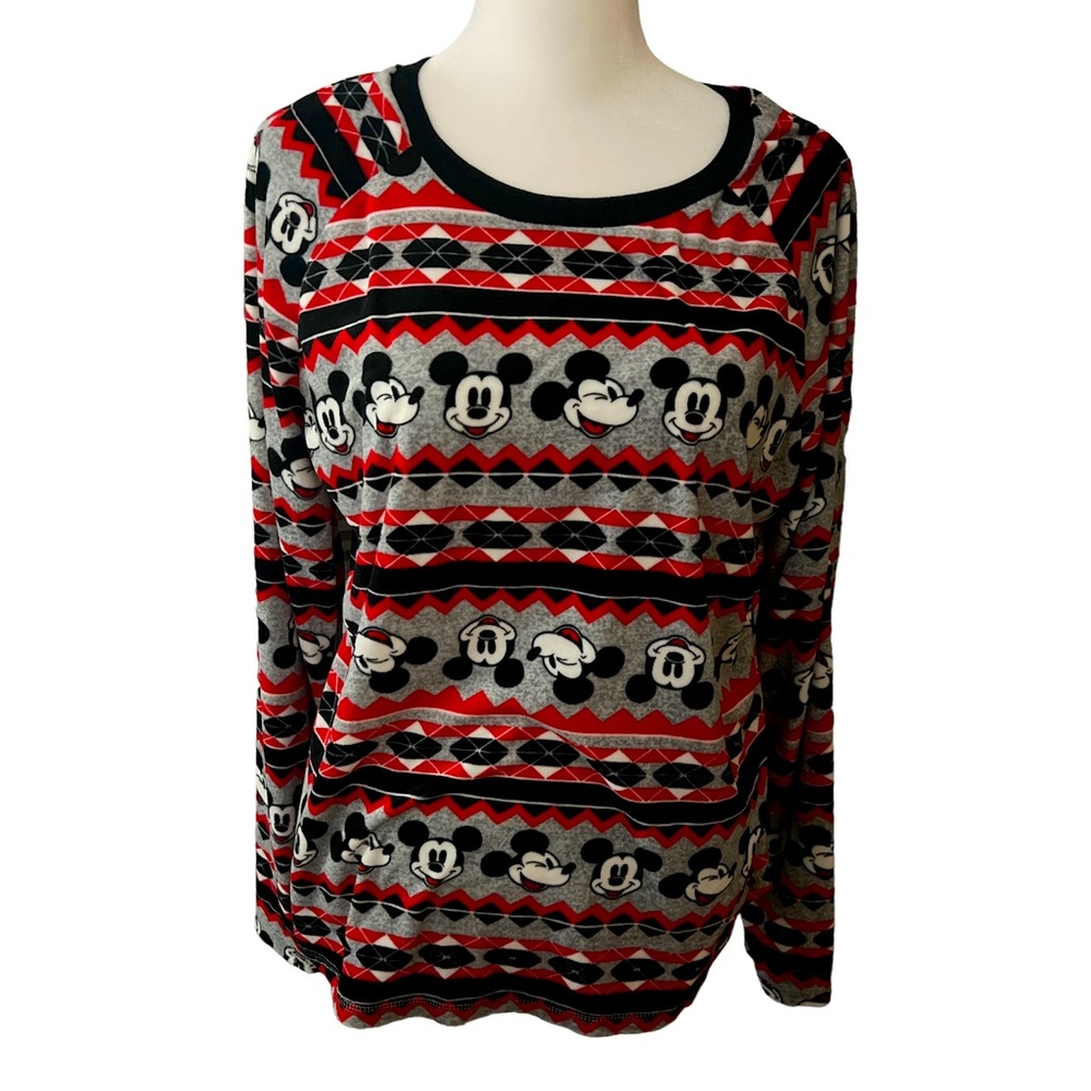 Disney Sleepwear Mickey Mouse Long Sleeve Top Size Large Gray Red Black